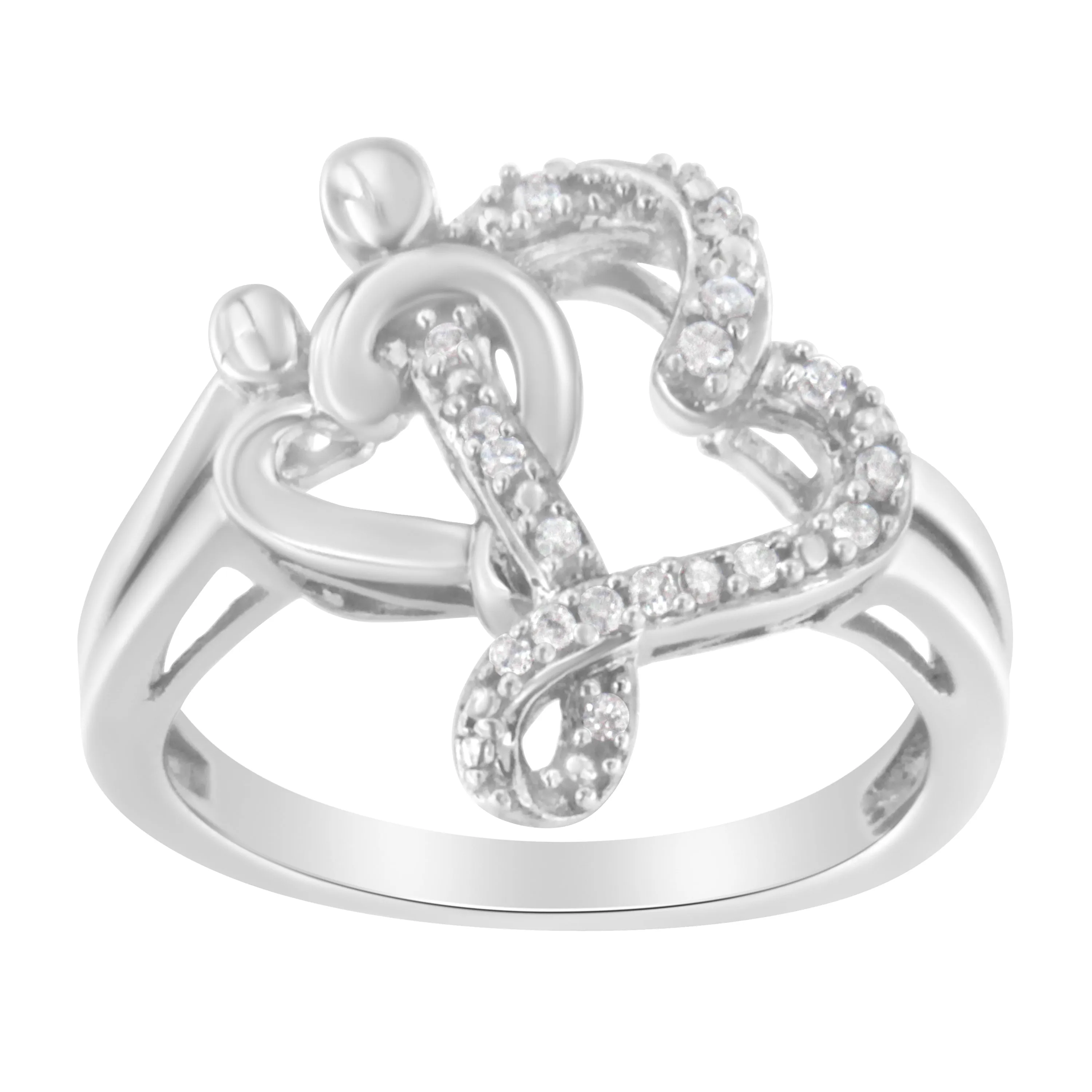 .925 Sterling Silver Diamond Heart and Music Note Ring