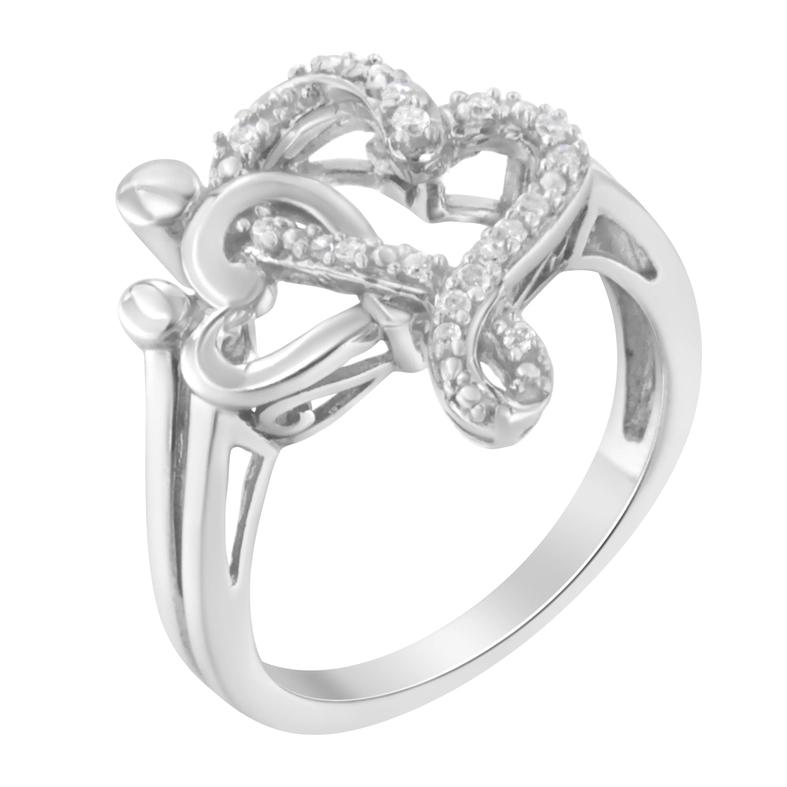 .925 Sterling Silver Diamond Heart and Music Note Ring