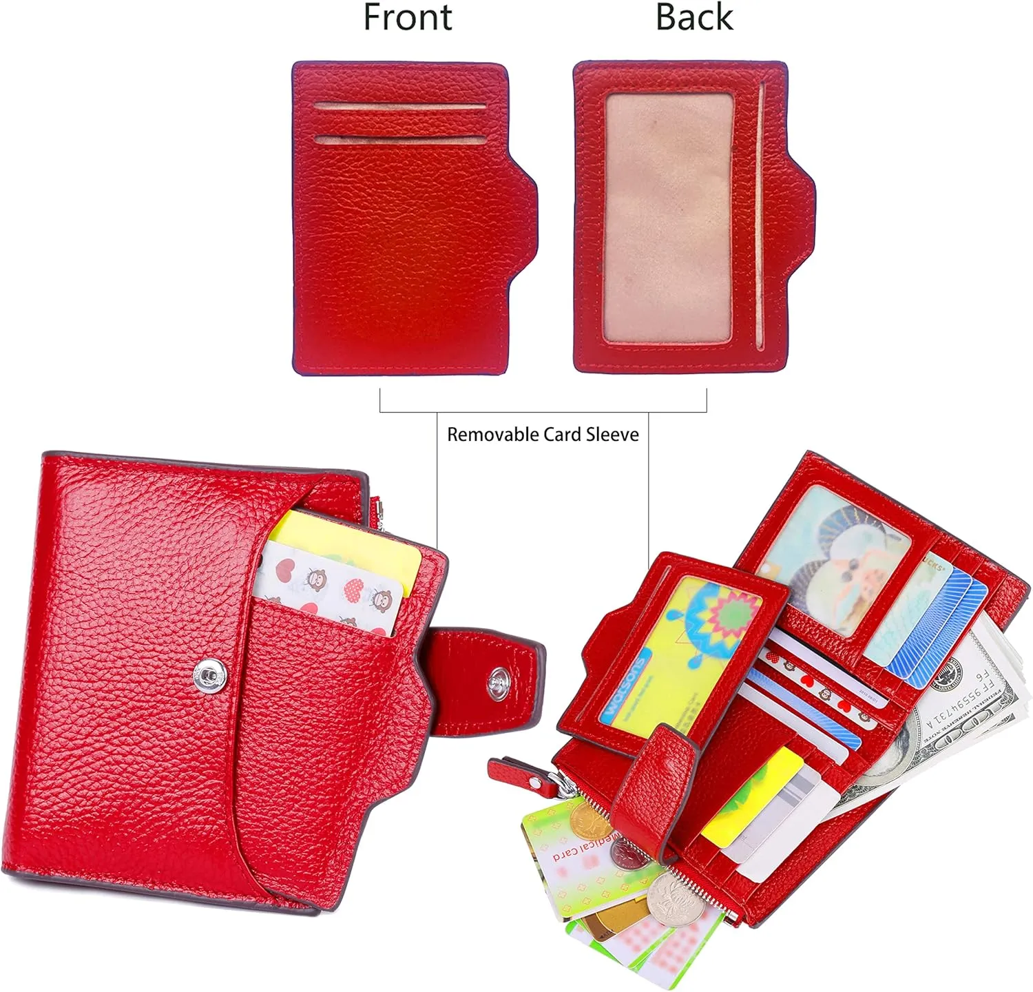 AINIMOER Women's RFID Blocking Leather Small Compact Bi-fold Zipper Pocket Wallet Card Case Purse with id Window