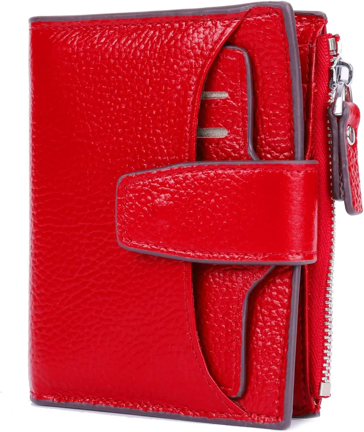 AINIMOER Women's RFID Blocking Leather Small Compact Bi-fold Zipper Pocket Wallet Card Case Purse with id Window