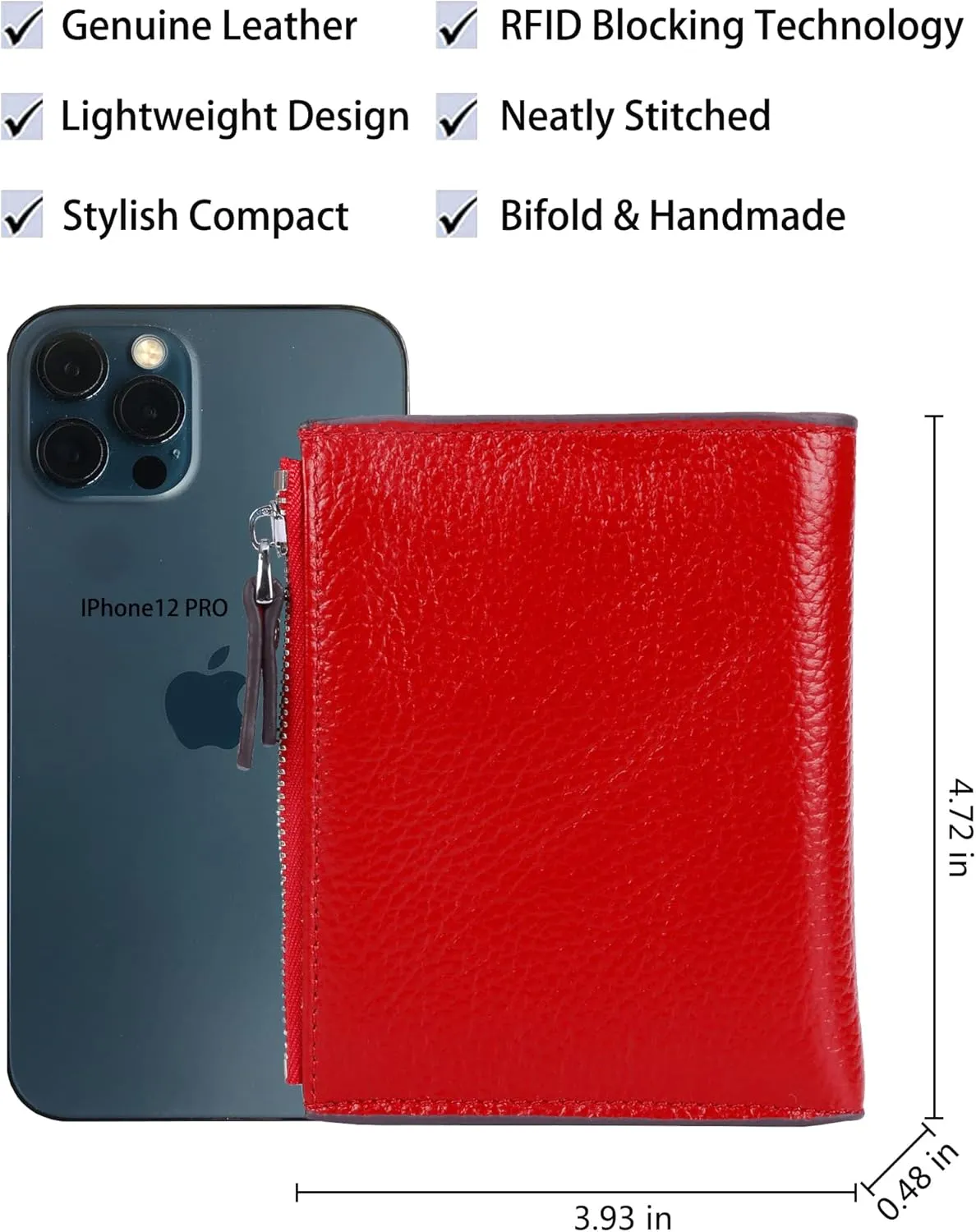 AINIMOER Women's RFID Blocking Leather Small Compact Bi-fold Zipper Pocket Wallet Card Case Purse with id Window