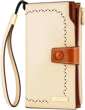 ANDOILT Women's RFID Blocking Large Capacity Luxury Wax Genuine Leather Clutch Wallet Card Holder Organizer Ladies Purse