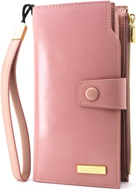 ANDOILT Women's RFID Blocking Large Capacity Luxury Wax Genuine Leather Clutch Wallet Card Holder Organizer Ladies Purse