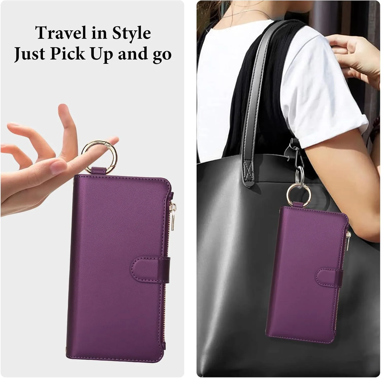 Asuwish Phone Case for iPhone 12 Mini 5.4 Zipper Wallet with Tempered Glass Screen Protector Crossbody Strap Card Holder Stand Flip Cell Cover iPhone12mini 5G i 12s iPhone12 12mini Women Deep Purple