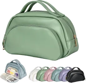 Birthday Gifts for Teen Girls Women, Makeup Bag with Compartment, Cute Travel Toiletry Bag, PU Leather Waterproof, Small Cosmetic Bag with Handle, Travel Essential, Aesthetic Accessories