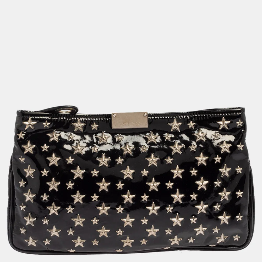 Black Patent Leather Star Studded Clutch