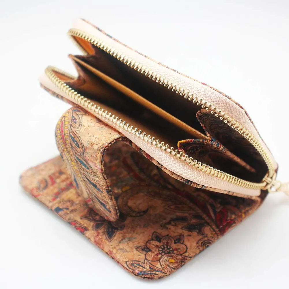 boshiho Vegan Cork Wallet, Womens Purse Slim Zipper Design with Card Holder Coin Pocket Purse Eco-friendly Vegan Gift