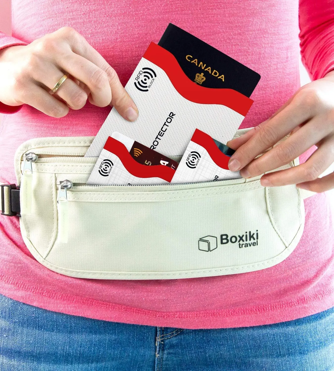 Boxiki Travel Money Belt with RFID Sleeves Set - Secure Travel Pouch and RFID Card Holder to Protect Cash, Credit Cards and Travel Documents for Men and Women