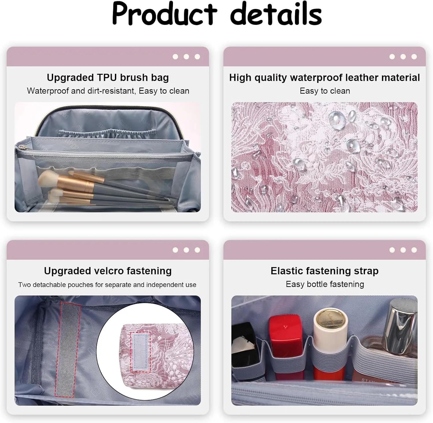 BOYATU Makeup Bag Travel Cosmetic Case: Large Capacity Open Flat Cosmetic Bag Organizer - Portable Toiletry Bags with Handle for Women(Purple)