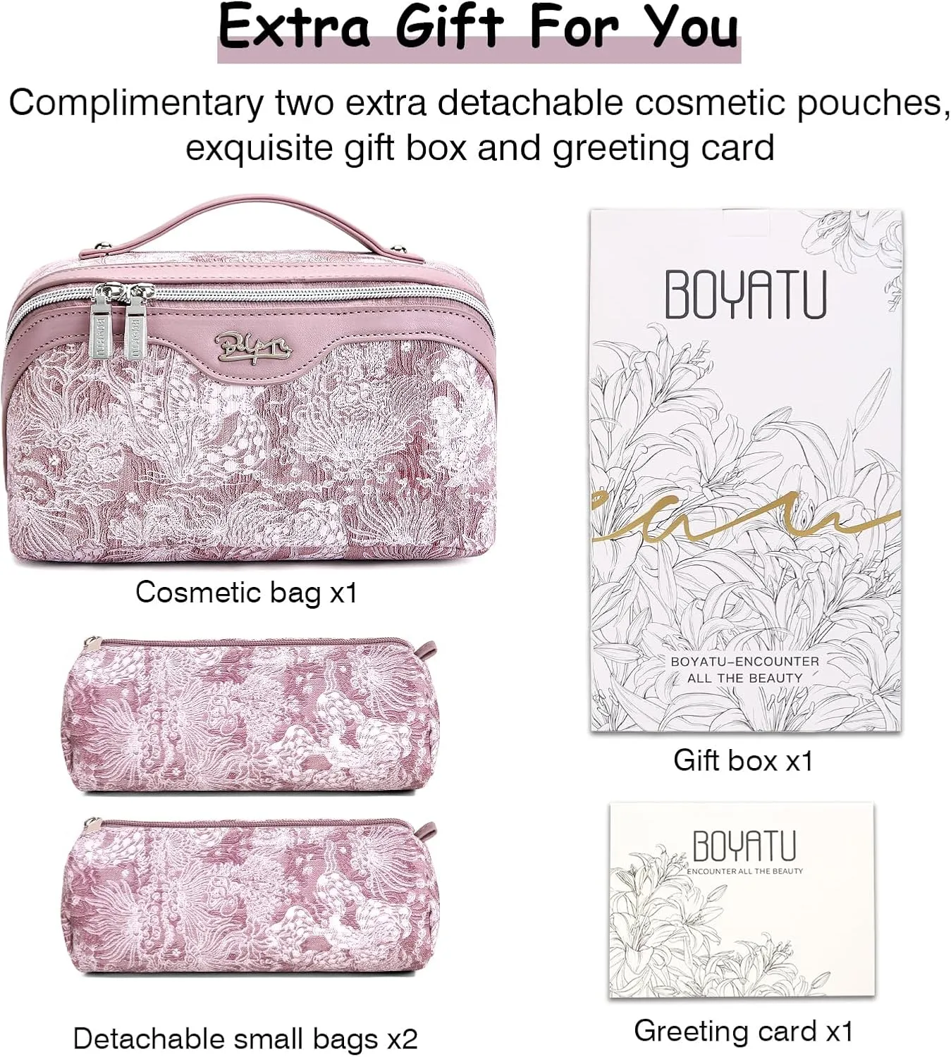 BOYATU Makeup Bag Travel Cosmetic Case: Large Capacity Open Flat Cosmetic Bag Organizer - Portable Toiletry Bags with Handle for Women(Purple)