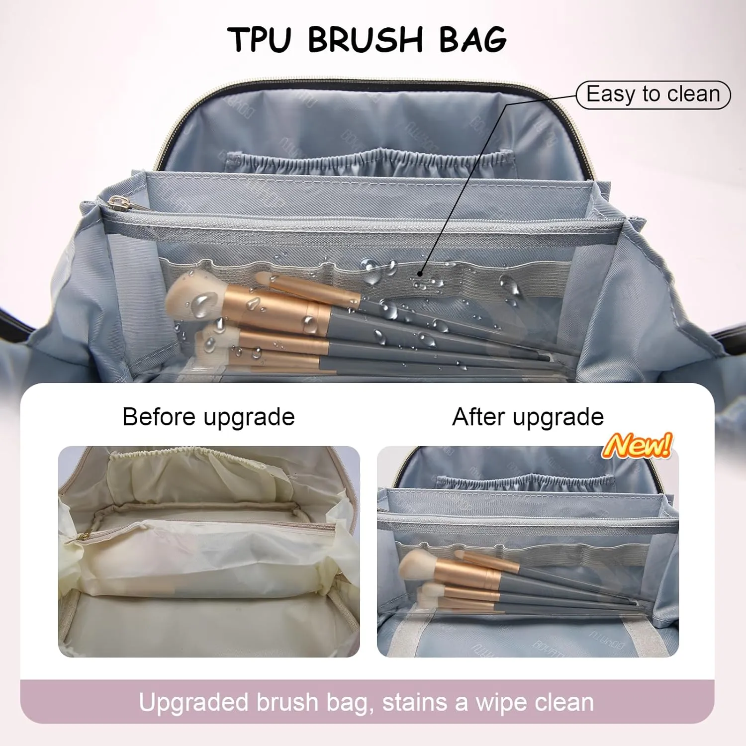 BOYATU Makeup Bag Travel Cosmetic Case: Large Capacity Open Flat Cosmetic Bag Organizer - Portable Toiletry Bags with Handle for Women(Purple)
