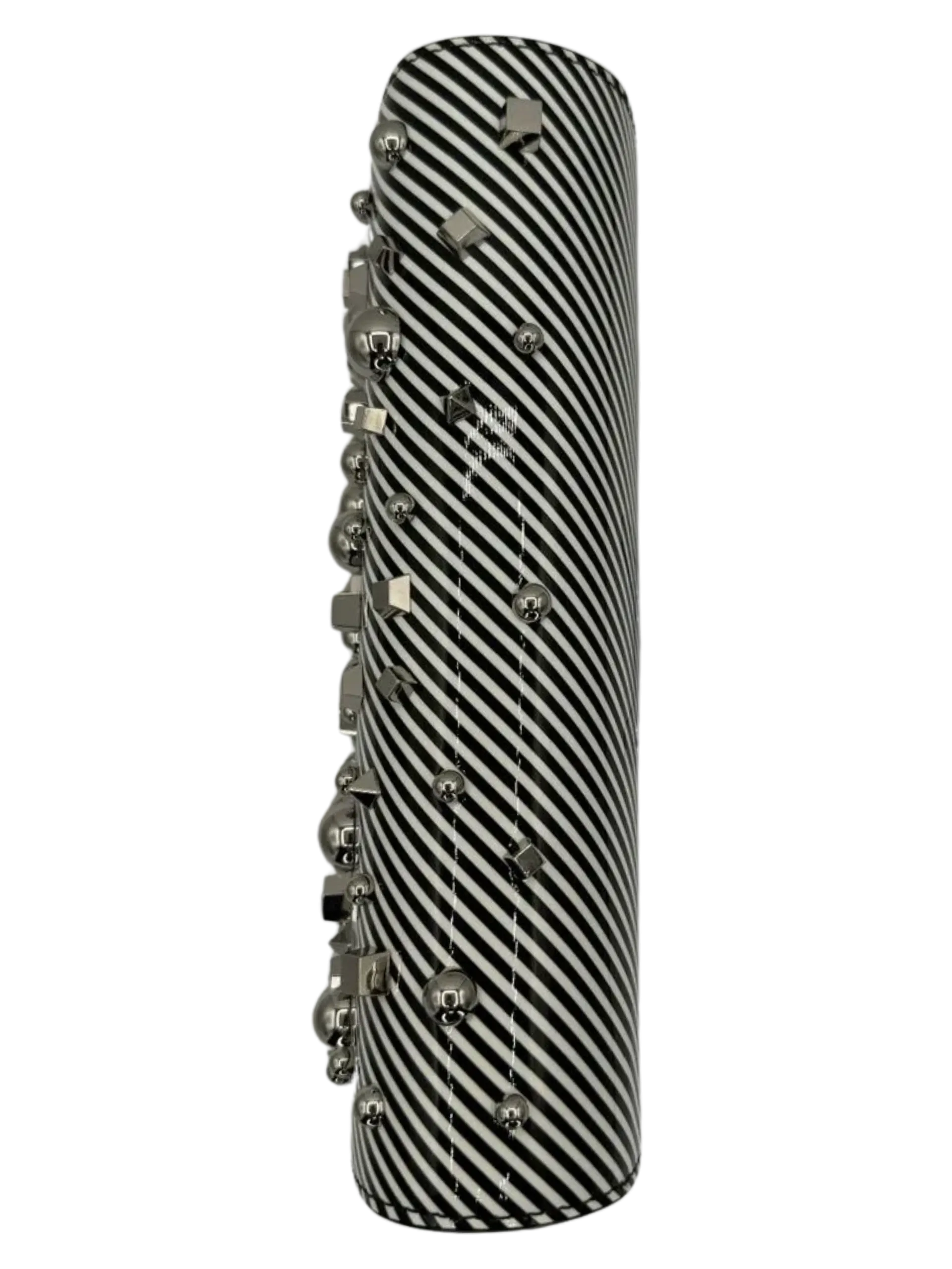 BRAND NEW CHRISTIAN LOUBOUTIN Patent Striped Spikes Paloma Clutch