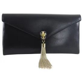 Bulgari Cocktail Serpenti Enamel Snake Black Leather Clutch Bag