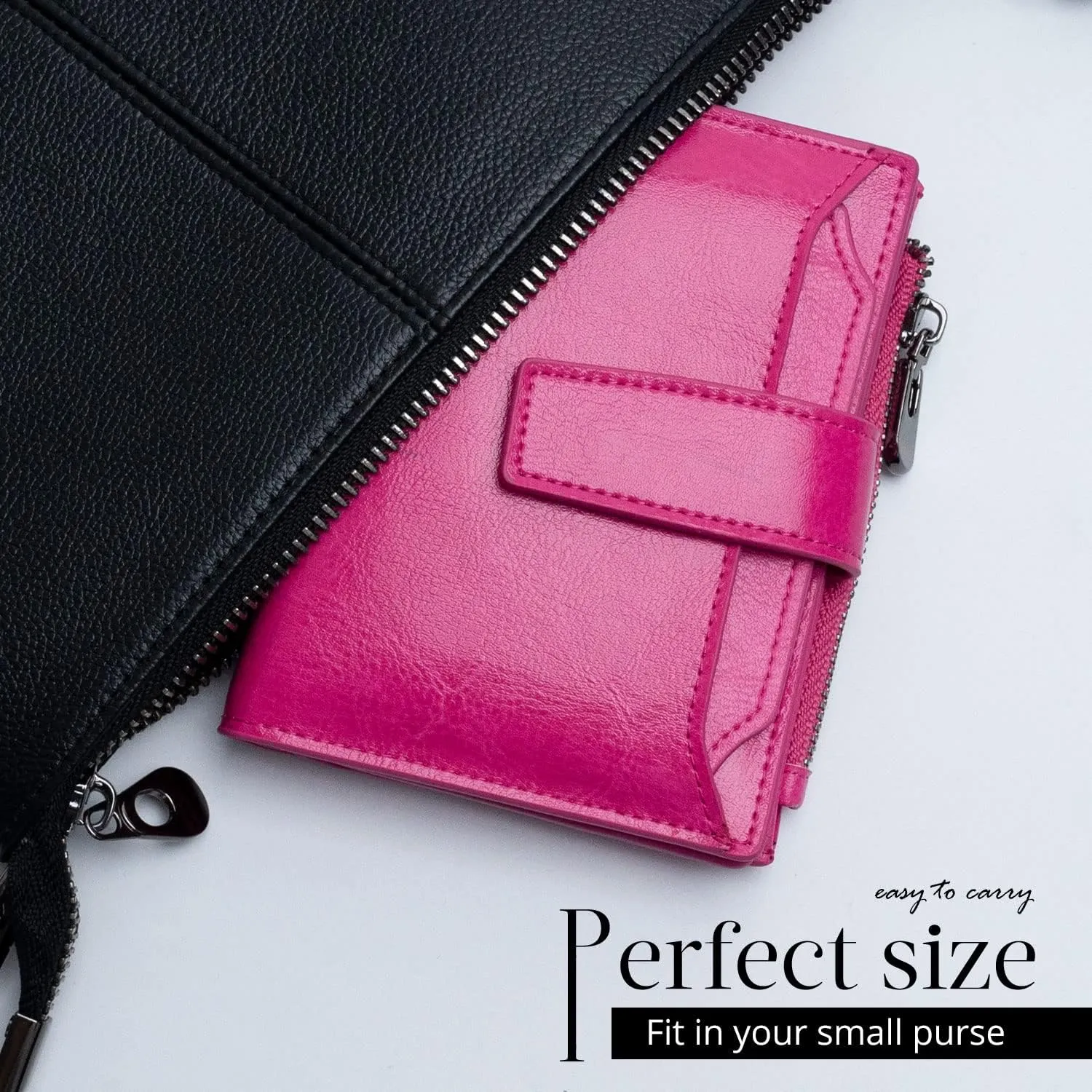 Bveyzi Women's Small Leather RFID Blocking Bifold Zipper Pocket Wallet Ladies Credit Card Slots Purse with id Window