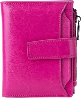 Bveyzi Women's Small Leather RFID Blocking Bifold Zipper Pocket Wallet Ladies Credit Card Slots Purse with id Window