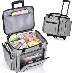 CAB55 Rolling Craft Bag, Rolling Tote Bag with Wheels for Women, Rolling Teacher Bag with Removable Folding Hand Truck (Grey)