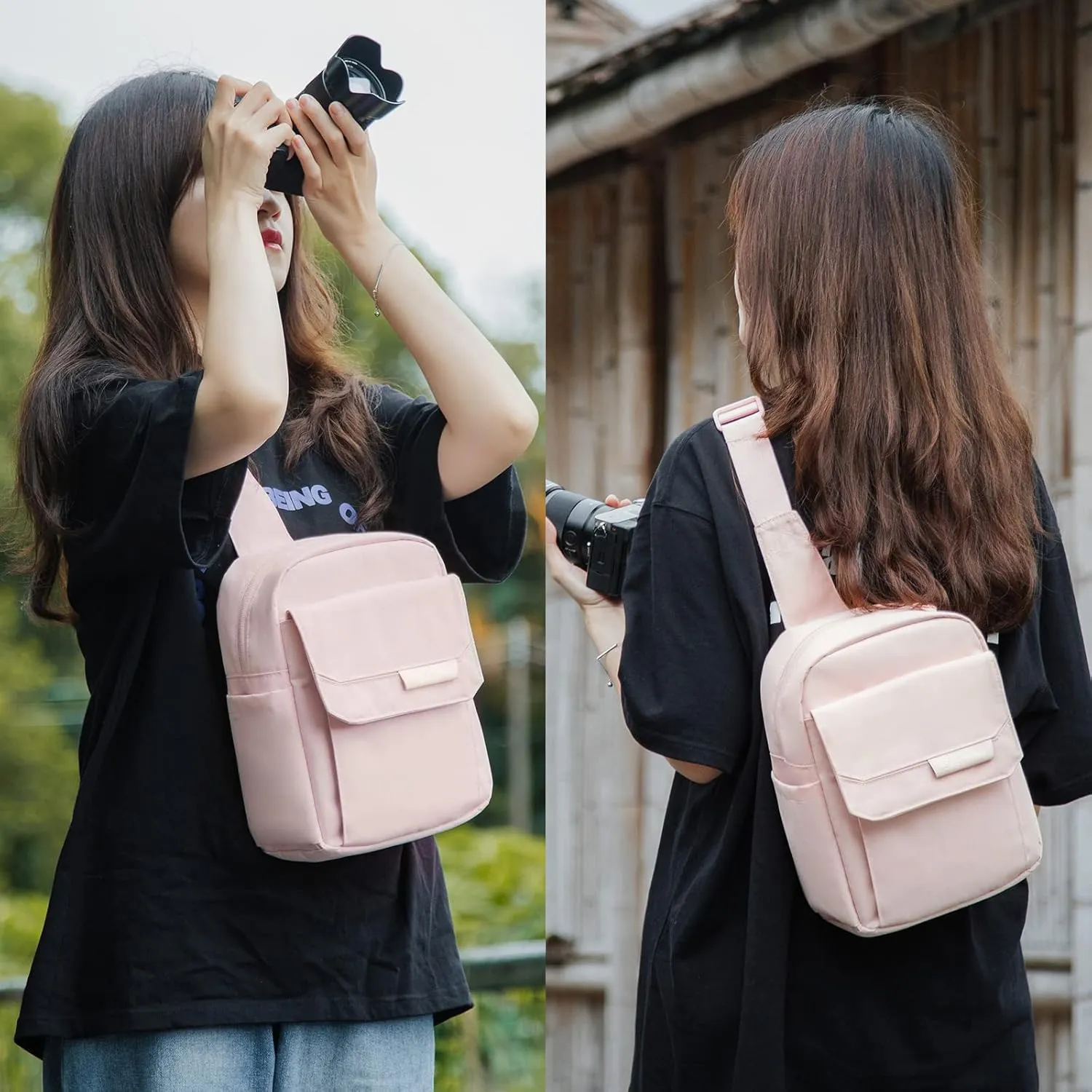 Camera Bag Crossbody Small Cute Camera Bag Purse for Women Waterproof Leather Travel Shoulder Case Sling Designer for Mirrorless or DSLR SLR Pink