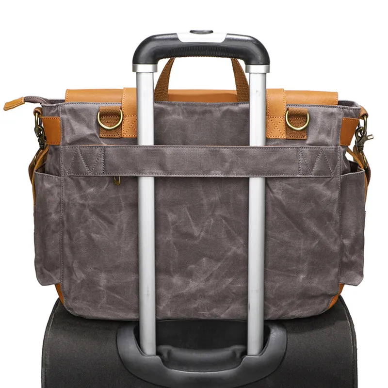Canvas Messenger Bag Vintage Leather Canvas Briefcase Shoulder Crossbody Bag Laptop Bag Mens Satchel Gift for Him