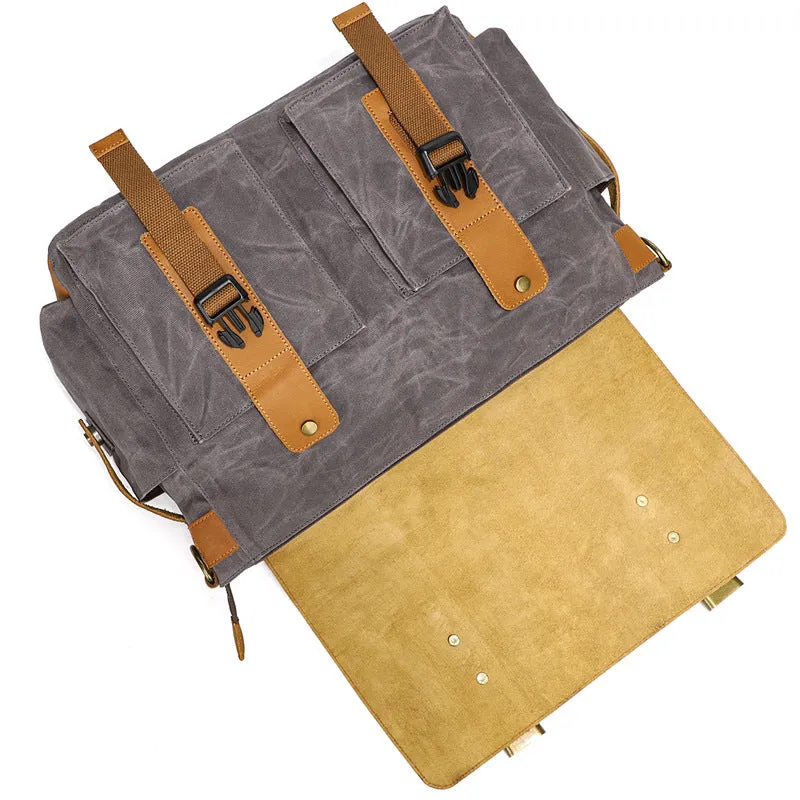 Canvas Messenger Bag Vintage Leather Canvas Briefcase Shoulder Crossbody Bag Laptop Bag Mens Satchel Gift for Him