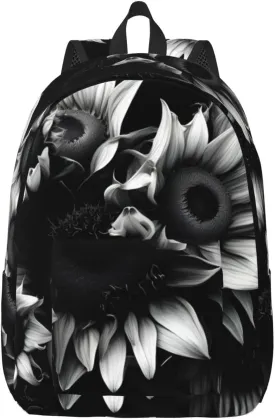 Casual Canvas Backpack, Laptop Rucksack,Shoulder Travel Camping Hiking Backpacks for Men Women-black and white sunflowers