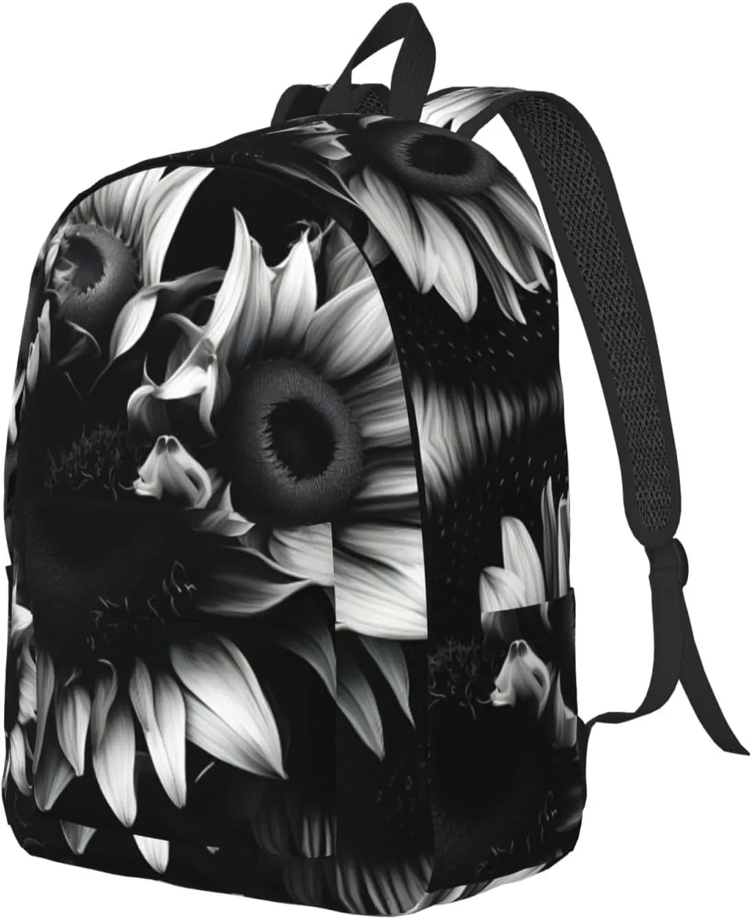 Casual Canvas Backpack, Laptop Rucksack,Shoulder Travel Camping Hiking Backpacks for Men Women-black and white sunflowers