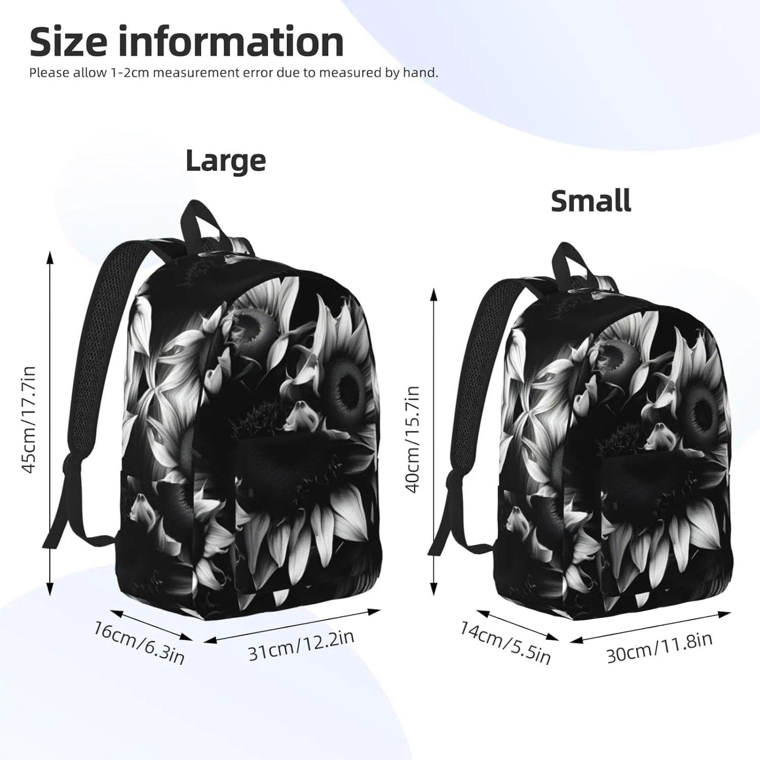 Casual Canvas Backpack, Laptop Rucksack,Shoulder Travel Camping Hiking Backpacks for Men Women-black and white sunflowers