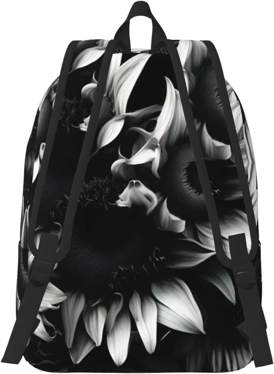 Casual Canvas Backpack, Laptop Rucksack,Shoulder Travel Camping Hiking Backpacks for Men Women-black and white sunflowers