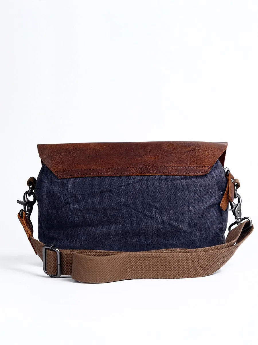 Casual Waxed Canvas Leather Mens MIni Side Bag Gray Courier Bag Messenger Bag for Men