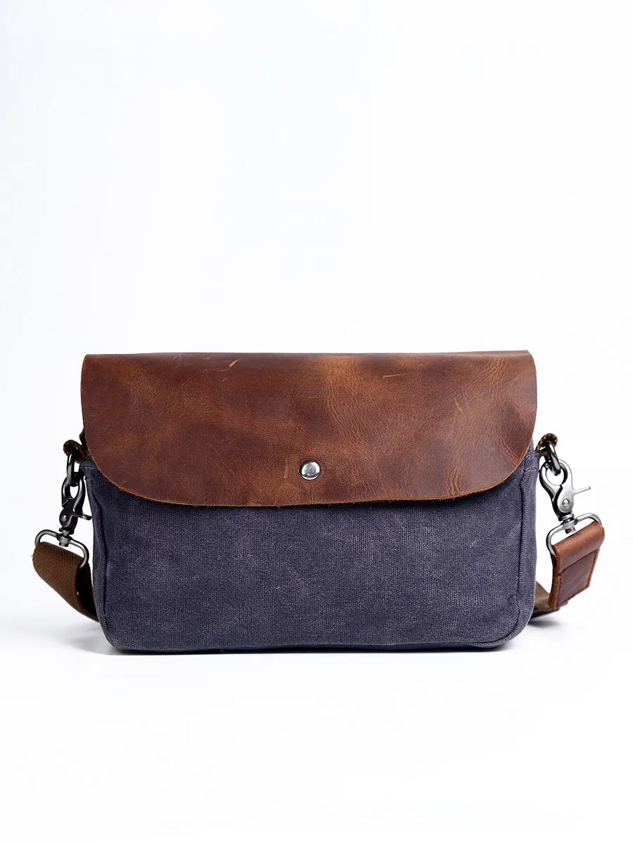 Casual Waxed Canvas Leather Mens MIni Side Bag Gray Courier Bag Messenger Bag for Men