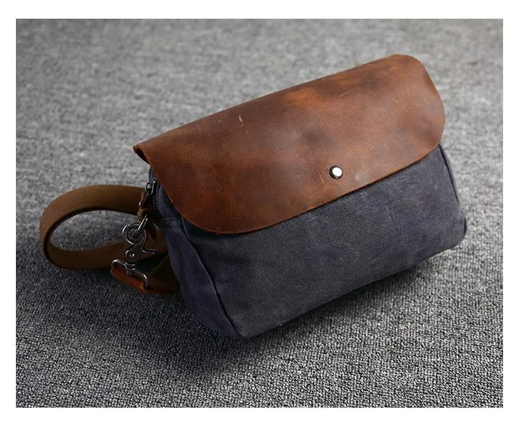 Casual Waxed Canvas Leather Mens MIni Side Bag Gray Courier Bag Messenger Bag for Men