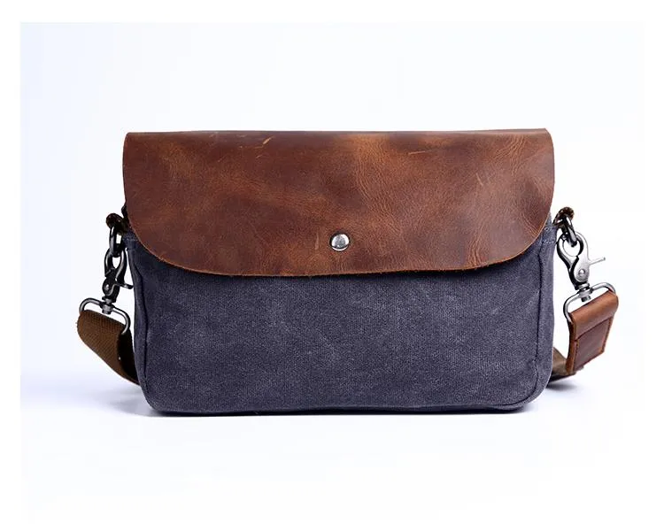Casual Waxed Canvas Leather Mens MIni Side Bag Gray Courier Bag Messenger Bag for Men