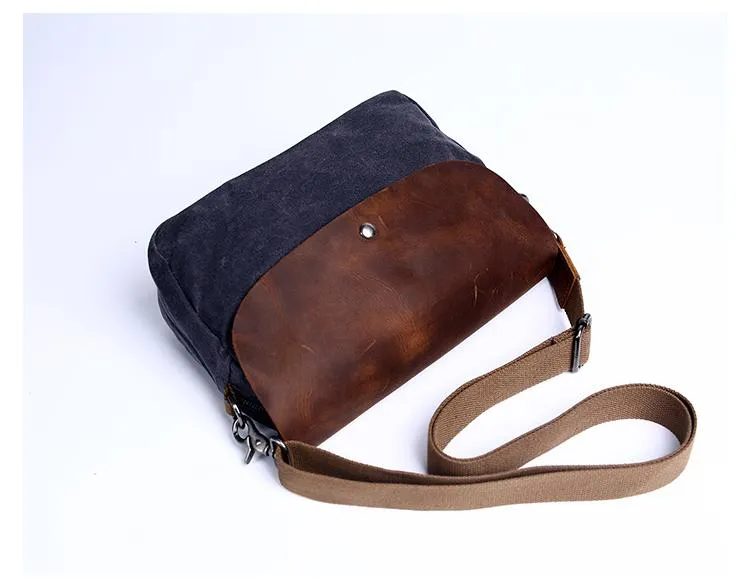 Casual Waxed Canvas Leather Mens MIni Side Bag Gray Courier Bag Messenger Bag for Men