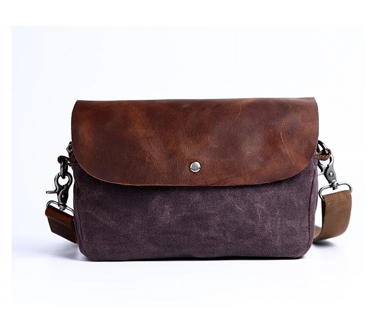 Casual Waxed Canvas Leather Mens MIni Side Bag Gray Courier Bag Messenger Bag for Men