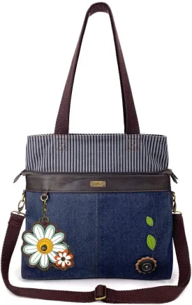CHALA Canvas Convertible Denim Blue Stripe Work Tote