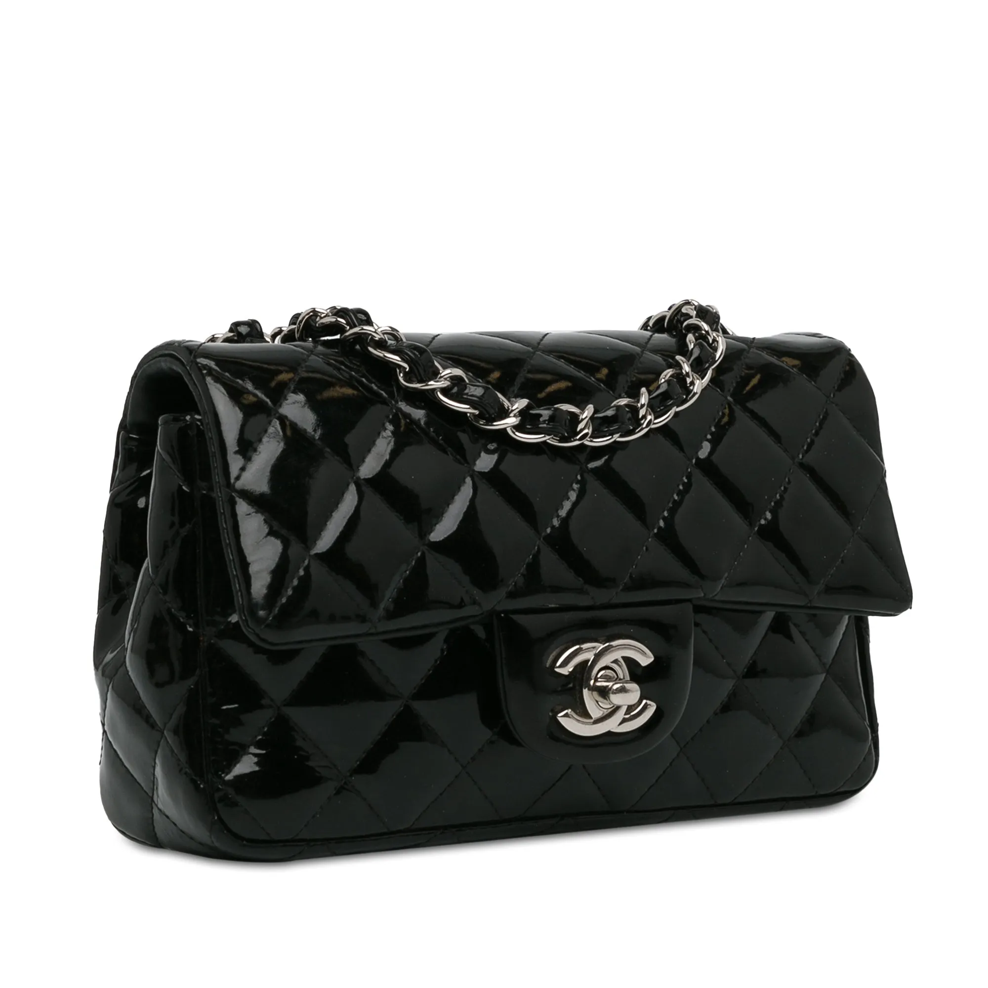 CHANEL Mini Rectangular Classic Patent Single New Black