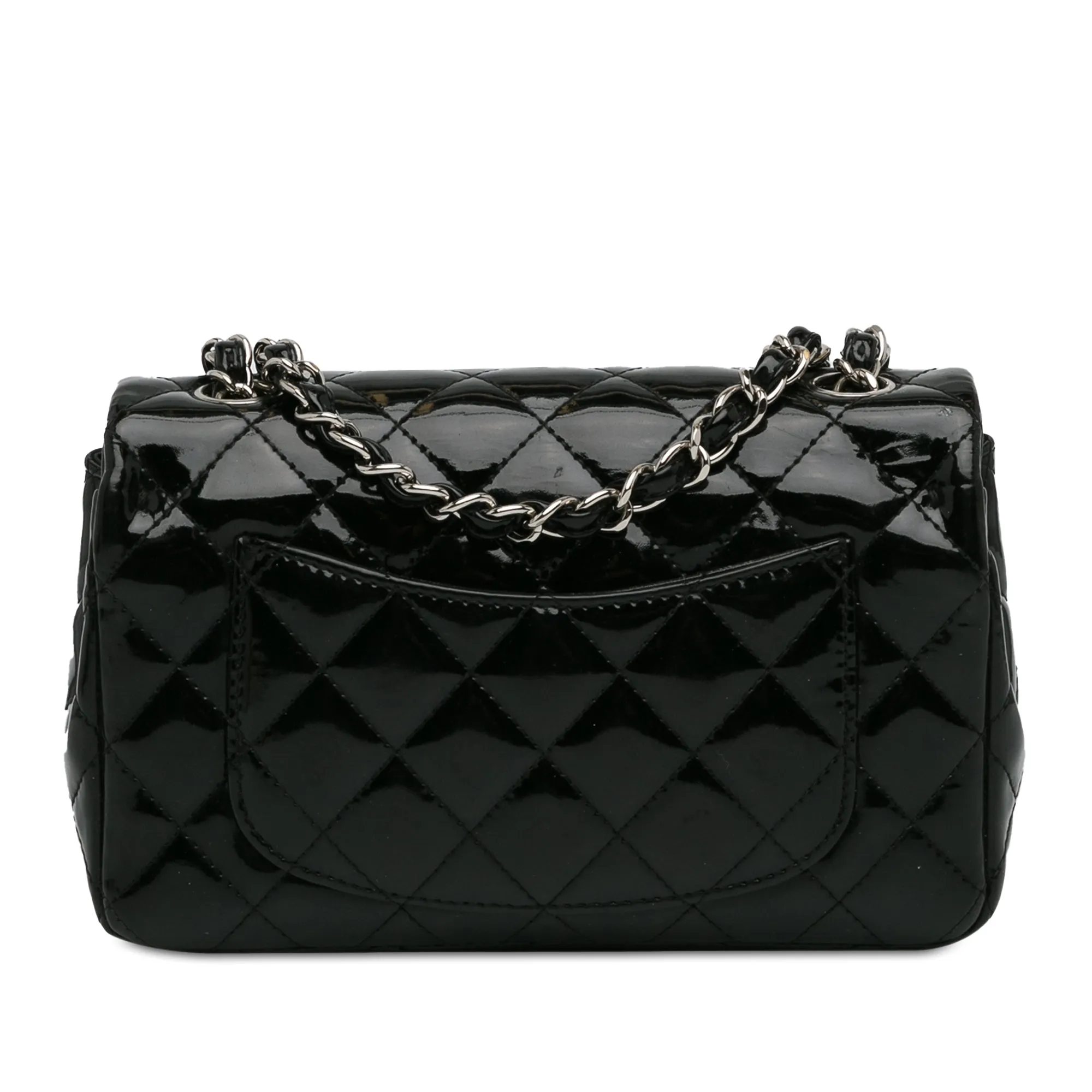 CHANEL Mini Rectangular Classic Patent Single New Black