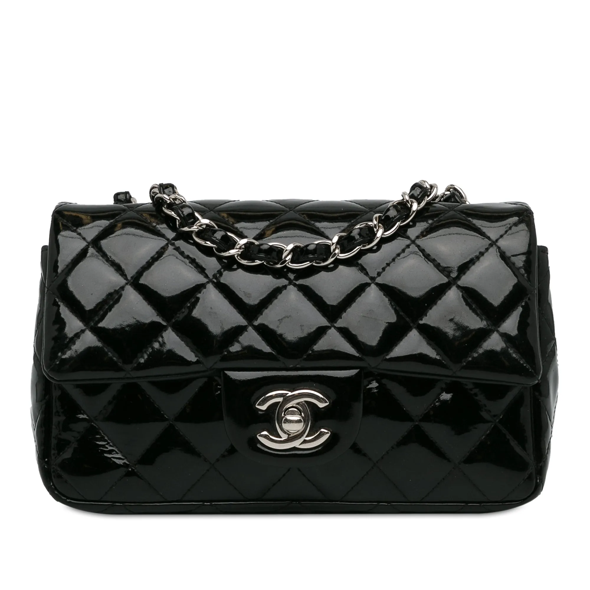 CHANEL Mini Rectangular Classic Patent Single New Black
