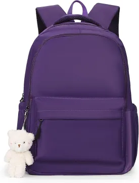 Cute Aesthetic Backpack for Girls,Kawaii Backpack for School, College Bookbag for Teens Women with Bear Pendant and Pins, Purple