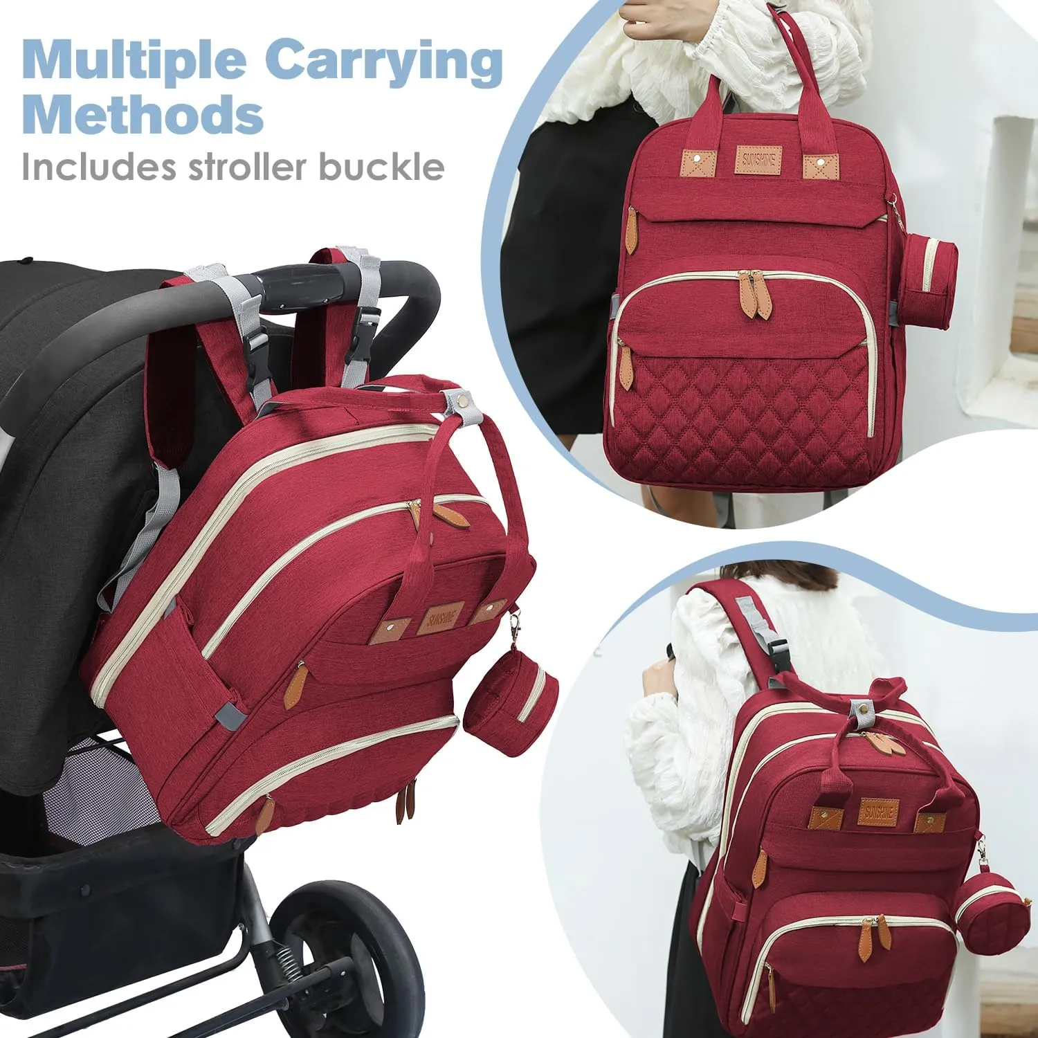 Diaper Bag Backpack, Large Diaper Bag with Changing Station, Baby Bag, New Mom Gifts, Lightweight Waterproof Unisex Diaper Bag with Insulated Pockets and USB Charging Port, Red