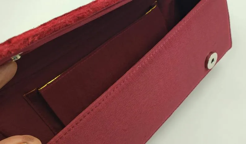 Embroidered Burgundy Velvet Gold Clutch with Rubies