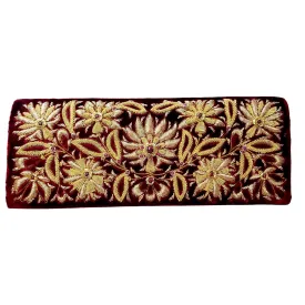Embroidered Burgundy Velvet Gold Clutch with Rubies