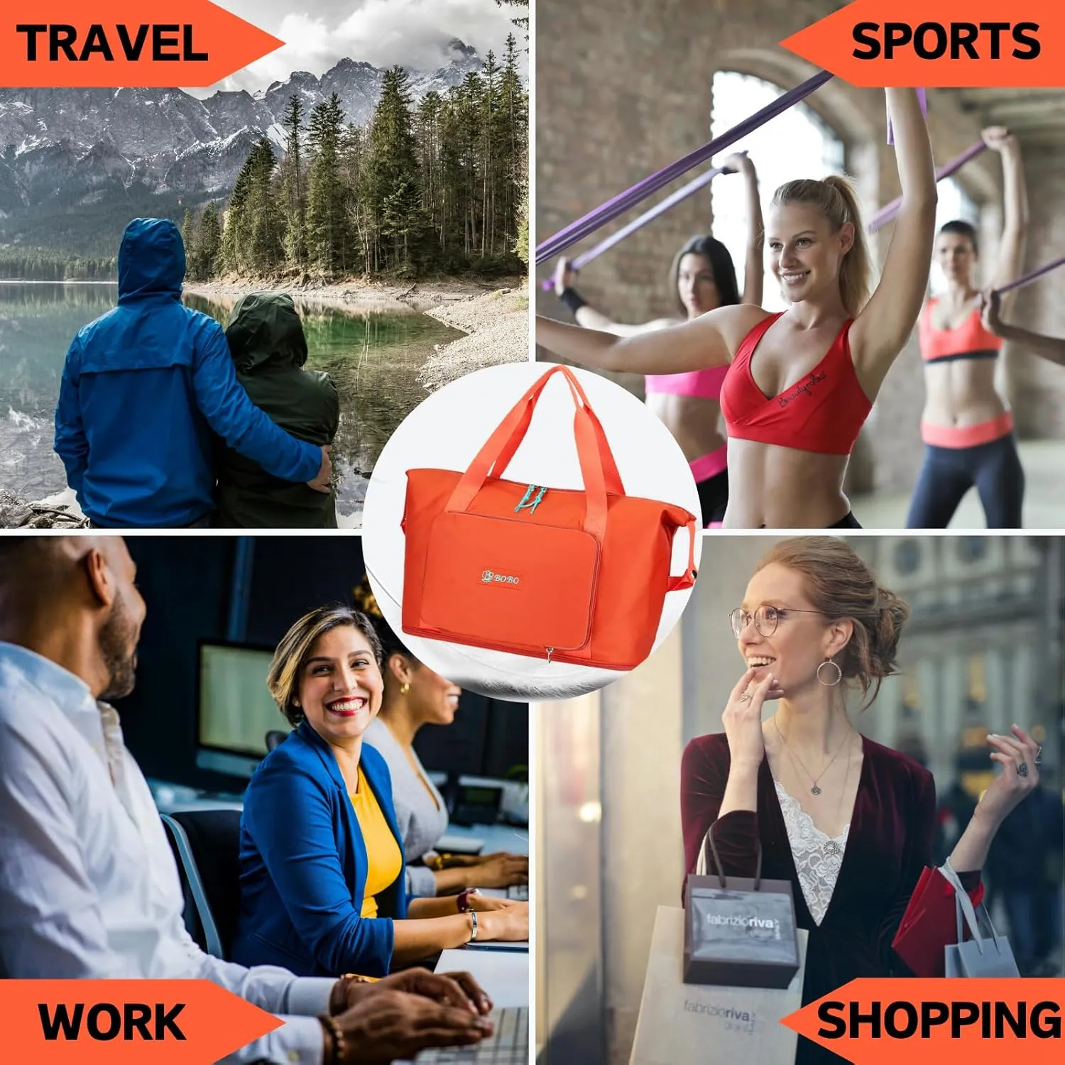 Expandable Travel Duffle Bag for Women Men, Lightweight Foldable Travel Tote Bags Gym Bag, Large Waterproof Carry On Weekender Overnight Bag with Wet Pocket for Workout, Fitness, Shopping Pink