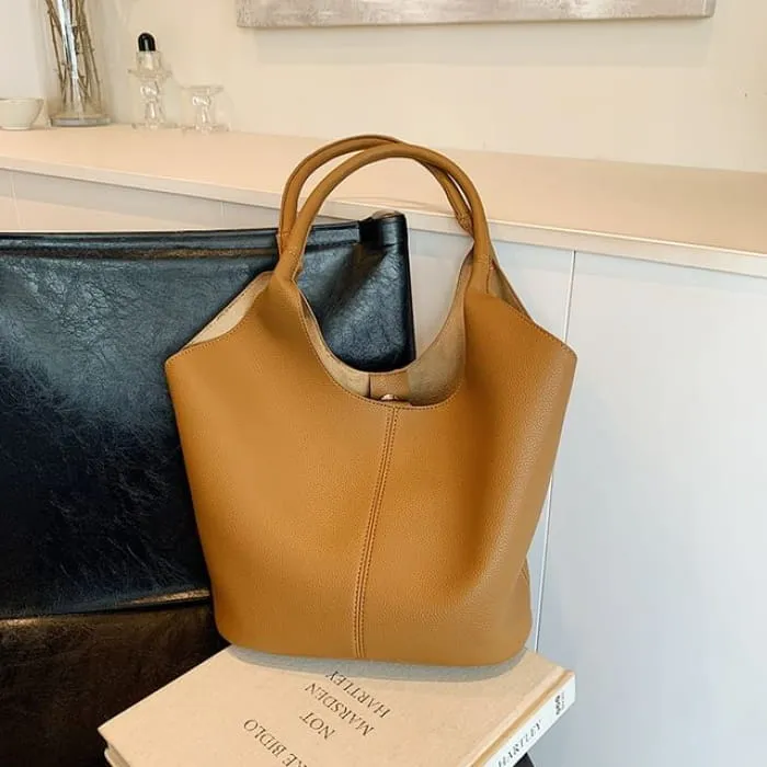 Faux Leather Plain Tote Bag