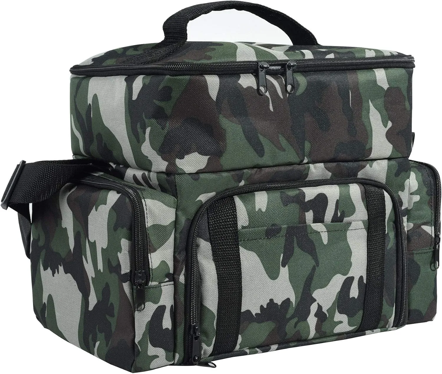 FH Group E-Z Travel Lined Print Lunch Cooler Bag - Reusable Lunch Box for Work, Picnics, and Camping Dark