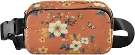 Florals Terracotta Fanny Pack Belt Bag Crossbody Bags for Women with Adjustable Strap Mini Everywhere Waist Pouch for Workout Running