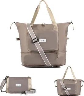 Folding Travel Bag Carry on Bags for Airplanes with Detachable Adjustable Shoulder Strap Light Weight Travel Duffle Bag for Women with Suitcase Sleeve 17x11x9 inch