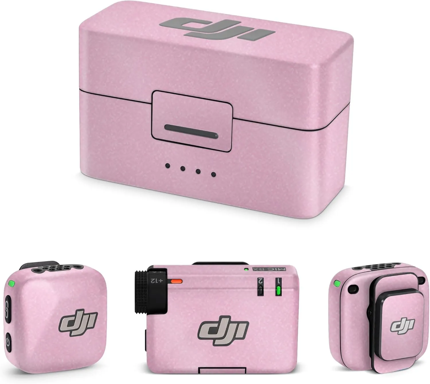 Glossy Glitter Microphone Skin Compatible with DJI Mic Mini (2024) - Solid Pink - Premium 3M Vinyl Protective Wrap Decal Cover - Easy to Apply | Crafted in The USA by MightySkins