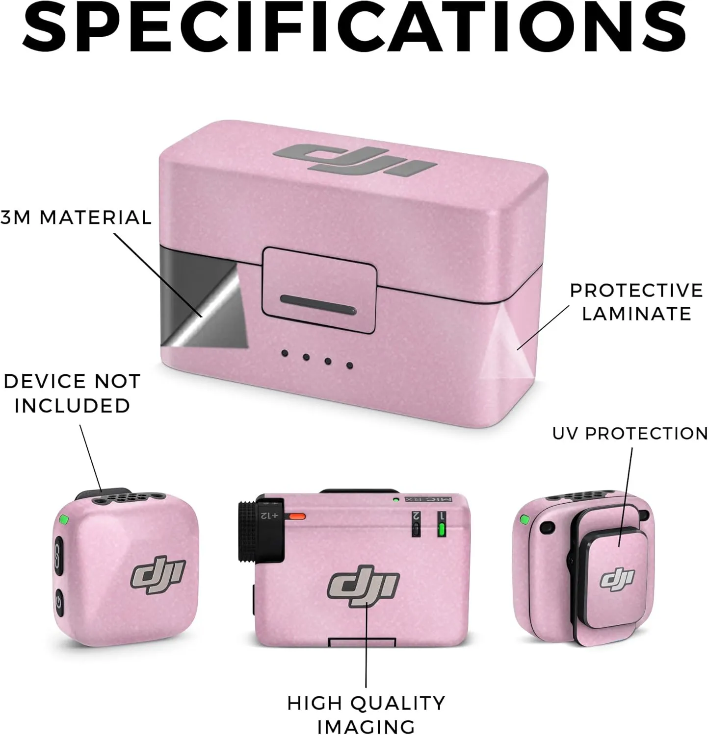 Glossy Glitter Microphone Skin Compatible with DJI Mic Mini (2024) - Solid Pink - Premium 3M Vinyl Protective Wrap Decal Cover - Easy to Apply | Crafted in The USA by MightySkins