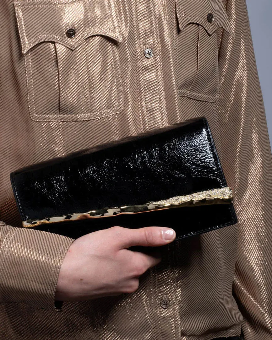 Gold Angular Convertible Crossbody Bag - Black