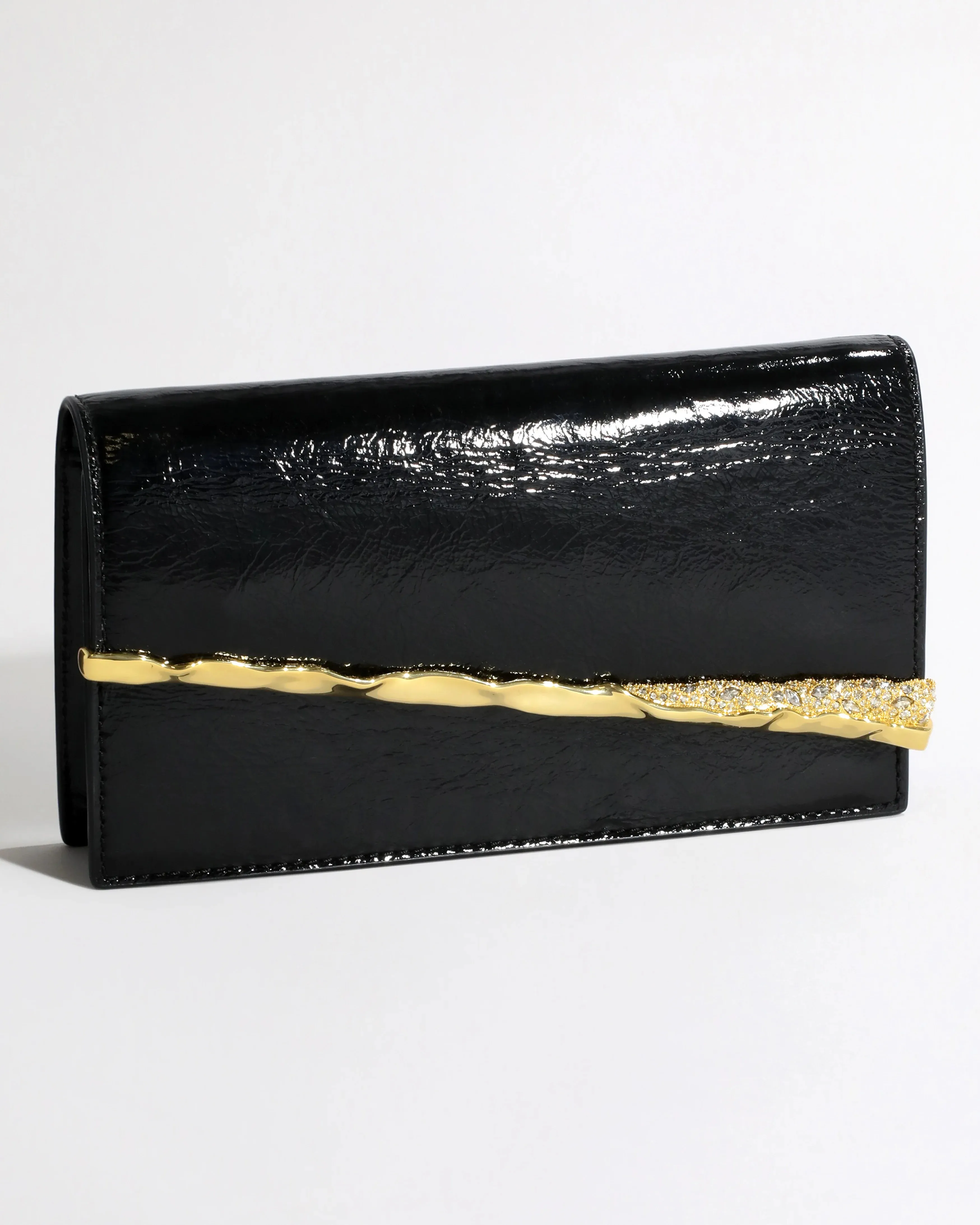Gold Angular Convertible Crossbody Bag - Black